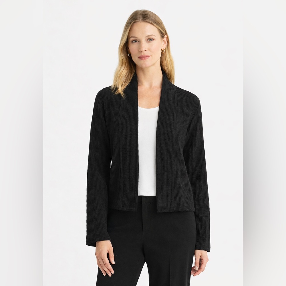 Eileen Fisher Black Open Front Textured Jacket Cardigan Size S Made in USA